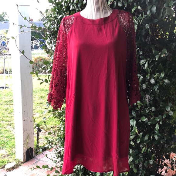 Dresses & Skirts - Burgundy wine 🍷 color dress with embroidered 3/4 sleeves